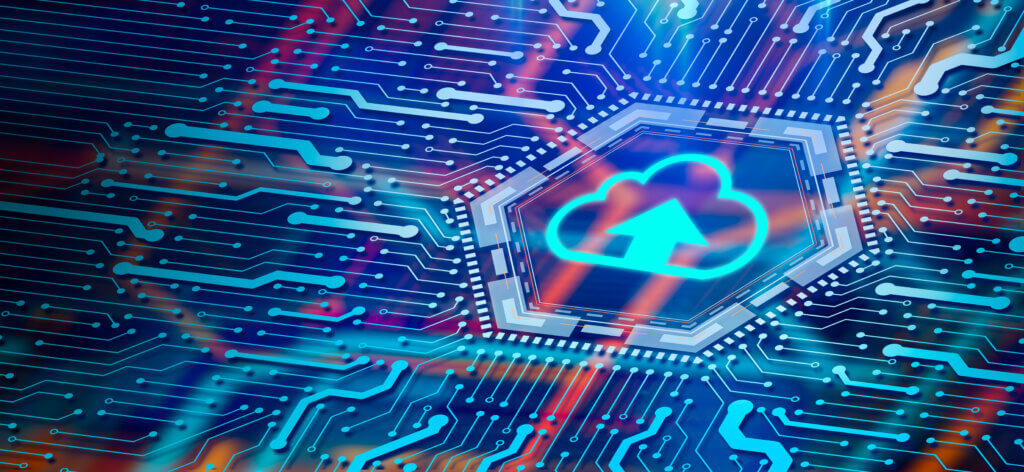 Cloud A digital representation of cloud storage, showing a cloud icon surrounded by abstract lines and data points in a colorful, high-tech design.