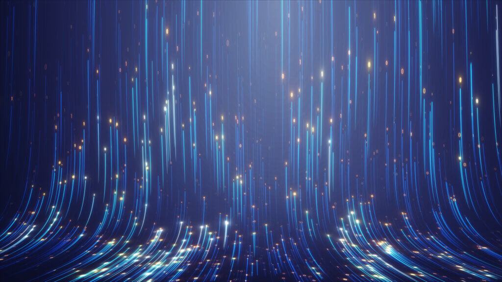 Hyperscalers A digital abstract background with bright blue lines and binary numbers, symbolizing technology and data flow.